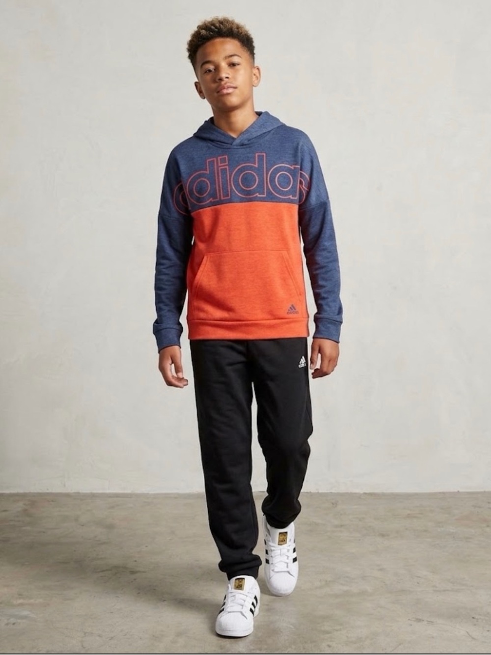 adidas Kids Navy & Red Hooded Pullover with Large Logo